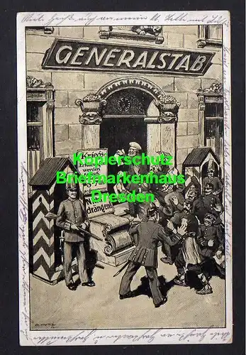 118003 AK Satire 1. Weltkrieg 1915 Generalstab Nicht drängeln, Kriegserklärungen