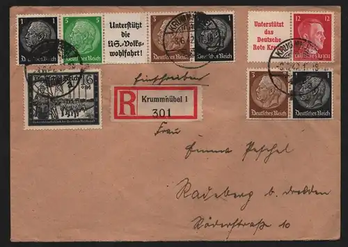 B13193 Brief Einschreiben DR Hitler Hindenburg Krummhübel 1942 nach Radeberg