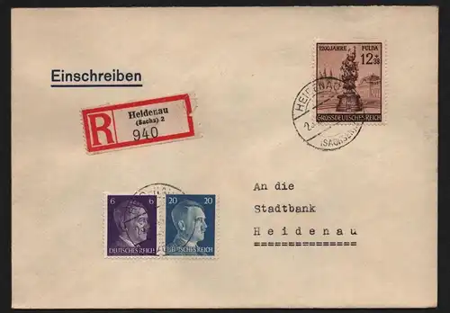 B13137 Brief Deutsches Reich 886 1944 Heidenau Sachs. R 940 An die Stadtbank