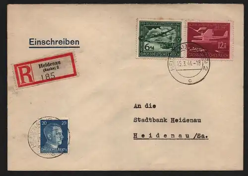 B13135 Brief Deutsches Reich 866 867 1944 Heidenau Sachs. R 185 An die Stadtbank