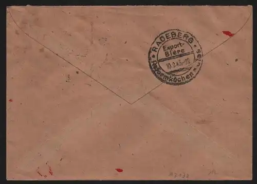 B13132 Brief Deutsches Reich 1943 Einschreiben Dresden 1 639 nach Radeberg Firma