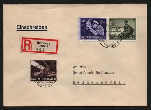B13127 Brief Deutsches Reich 876 878 885 1944 Heidenau Sachs. R 344 An Stadtbank