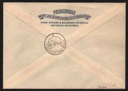 B13127 Brief Deutsches Reich 876 878 885 1944 Heidenau Sachs. R 344 An Stadtbank