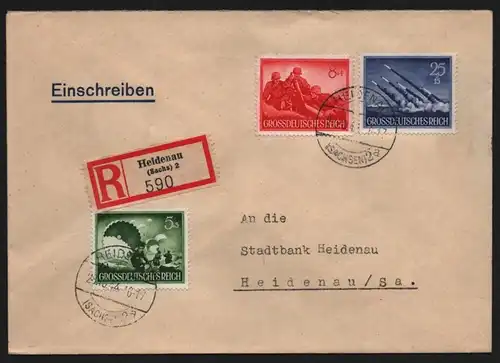 B13124 Brief Deutsches Reich 875 877 884 1944 Heidenau Sachs. R 590 An Stadtbank
