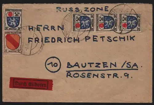 B13123 Brief Büchenbeuren Rheinland-Pfalz 1947 Eilboten nach Bautzen