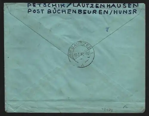 B13122 Brief Büchenbeuren Rheinland-Pfalz 1947 blanko Not-R-Zettel Einschreiben