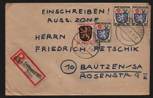 B13121 Brief Büchenbeuren Rheinland-Pfalz 1946 Not-R-Zettel Feldpost Einschreibe