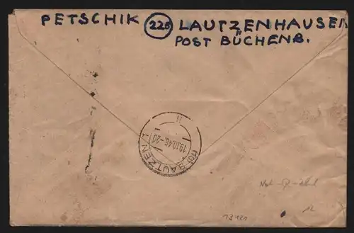 B13121 Brief Büchenbeuren Rheinland-Pfalz 1946 Not-R-Zettel Feldpost Einschreibe