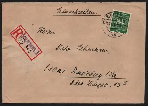 B13120 SBZ Brief 1947 Bautzen Einschreiben nach Radeberg