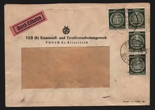 B13100 DDR Dienst A Brief Eilboten Pouch Kr. Bitterfeld 1956 n. Radeberg Rafena