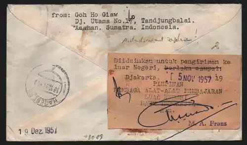 B13089 Indonesien 1957 nach Radeberg Tandjung Balai Asahan Djakarta Sumatra Indo