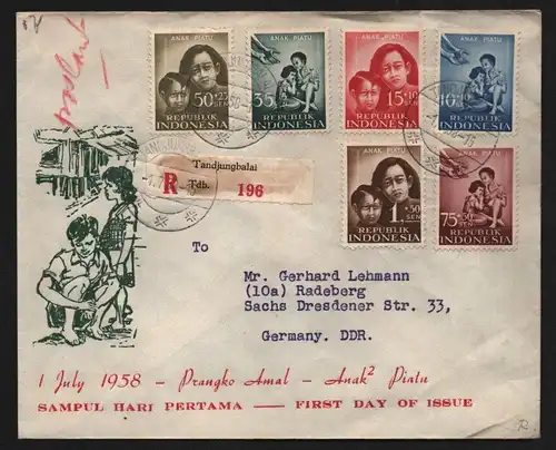 B13077 Indonesien 1958 215 - 220 FDC nach Radeberg Waisenfürsorge anak piatu