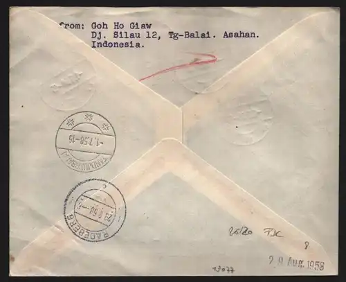 B13077 Indonesien 1958 215 - 220 FDC nach Radeberg Waisenfürsorge anak piatu