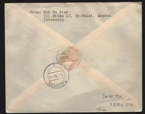 B13076 Indonesien 1958 210 - 214 FDC nach Radeberg  Nationaler Tag der Luftfahrt