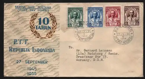 B13062 Indonesien 1955 147 - 150 FDC  Radeberg DDR 10 Jahre indonesische Post