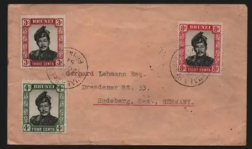 B13055 Brief Brunei Darussalam 1954 nach Radeberg