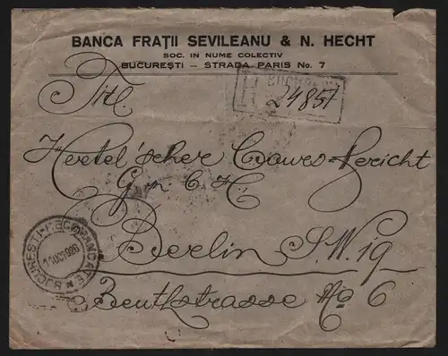 B13047 Brief Einschreiben Bucuresti Rumänien 1926 nach Berlin