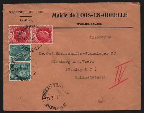 B13044 Brief Frankreich Loos-en-Gohelle 1942 ins Stalag Gefangenenlager X C 1942