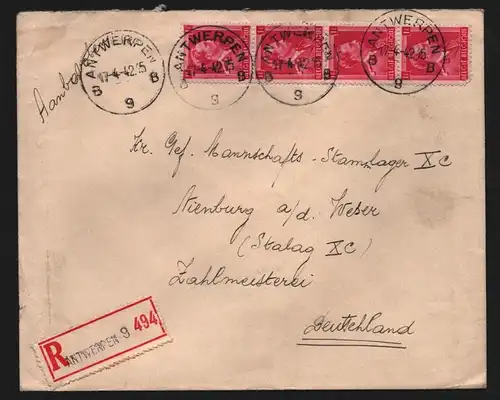 B13043 Brief Einschreiben Antwerpen Belgien Zensur OKW Deutsches Reich Stalag