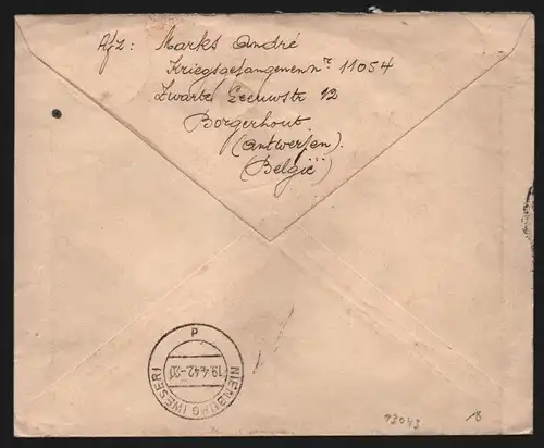 B13043 Brief Einschreiben Antwerpen Belgien Zensur OKW Deutsches Reich Stalag