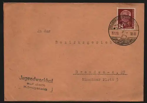 B13031 Brief DDR Jugendwerkhof auf dem Königstein Sachsen 1953 a Gericht Dresden