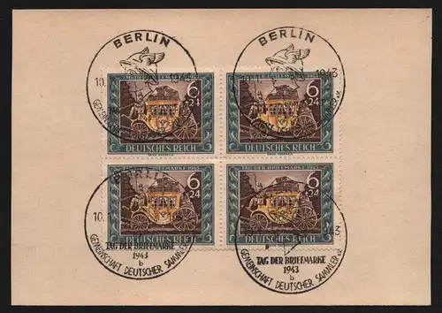 B13018 Deutsches Reich DR 4x 828 Tag der Briefmarke 1943 FDC Ersttag Erinnerungs