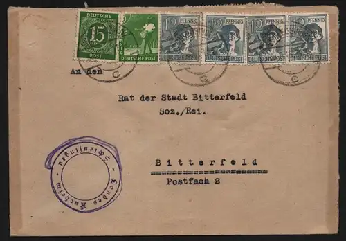 B13008 SBZ Brief Währungsreform Zehnfachfrankatur 1948 Schleusingen n Bitterfeld