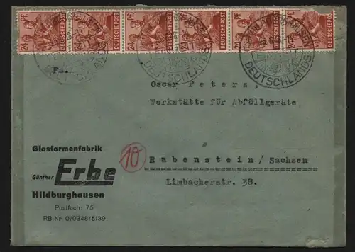 B13006 SBZ Brief Währungsreform Zehnfachfrankatur 1948 Hildburghausen Rabenstein