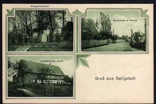 69943 AK Seeligstadt bei Arnsdorf Kriegerdenkmal Kirche