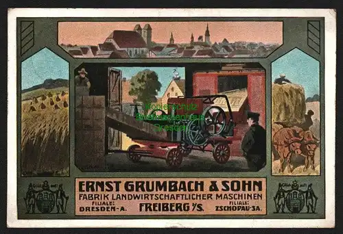 146238 AK Freiberg Sachsen Landmaschinen Ernst Grumbach & Sohn 1912 Ausstellung