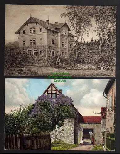 122621 2 AK Kötzschenbroda Lindenau 1909 Villa um 1925 Zeichnung Lucia Tenzer