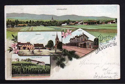 102278 AK Janovice nad Úhlavou Janowitz an der Angel Litho Bahnhof Schloss Kirch