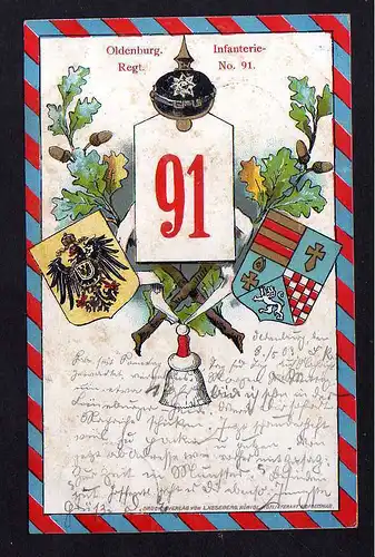 102109 AK Oldenburg 1903 Regimenskarte Inf. Regt. No. 91