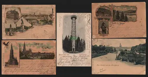 150835 5 AK Neustadt i. Schwarzwald Litho 1899 Hochfirstthurm Karlsruhe Titisee