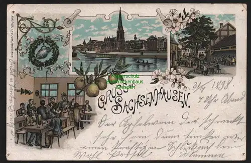 150808 AK Frankfurt Sachsenhausen 1898 Litho Panorama Gasthaus Gastwirtschaft