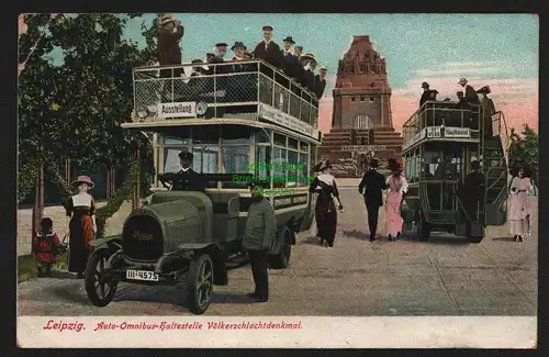 148388 AK Leipzig 1913 Auto Omnibus Haltestelle Völkerschlachtdenkmal