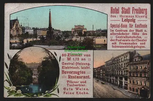 148408 AK Leipzig Hotel Stadt Freiberg Pilsner und Tucherbier 1909