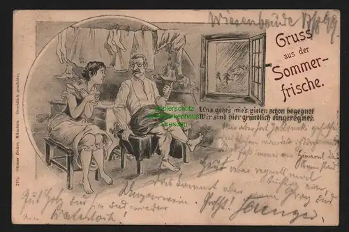148415 AK Humor Künstlerkarte Sommerfrische eingeregnet Spindelmühle 1899