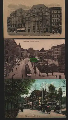 150720 3 AK Chemnitz Johannisplatz Chemnitzer Bankverein Theater Strasse 1916