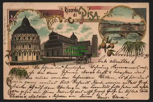 150770 AK Litho Ricordo di Pisa 1897 Battistero Duomo Ponte Solferino