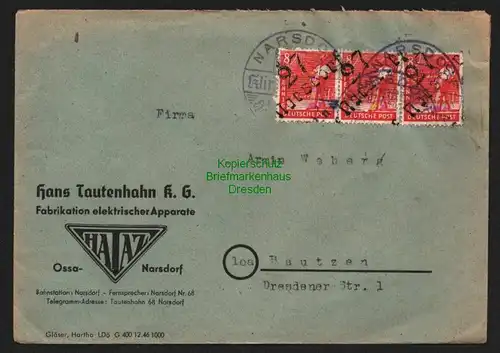 h5831 SBZ Handstempel Bezirk 27 Narsdorf Brief Hans Tautenhahn 7.7.48