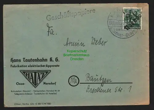 h5830 SBZ Handstempel Bezirk 27 Narsdorf Brief Geschäftspapiere Hans Tautenhahn