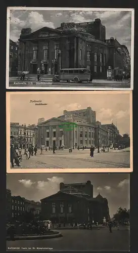 134908 3 AK Kattowitz Katowice O.-S. 1909 Friedrichsplatz Stadttheater 1938