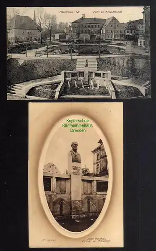 131387 2 AK Hainichen Partie am Kellerdenkmal 1909 Erfinder des Holzschliffs