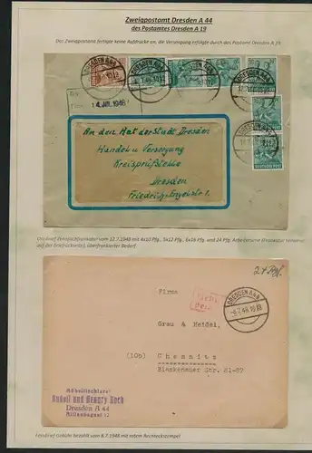 h5475 SBZ Währungsreform 1948 2x Brief  Dresden A44 Zehnfachfrankatur Gebühr bez