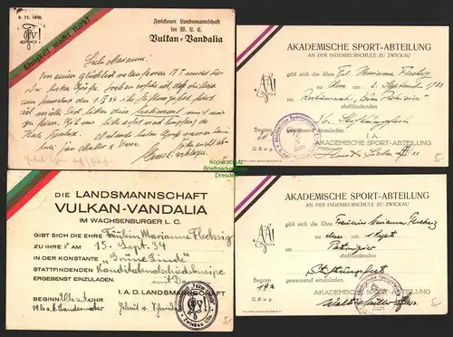 146622 4 AK Studentika Zwickau Sa. Vulkan Vandalia 1934 viele Autogramme