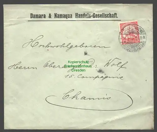 B7772 Deutsch Südwestafrika Brief Lüderitzbucht Channis Bethanien vorgedruckter