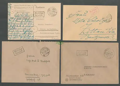 B5770 Gebühr bezahlt 1945 4x Brief Karte Grimma Maschinenbau A.G. Golzern