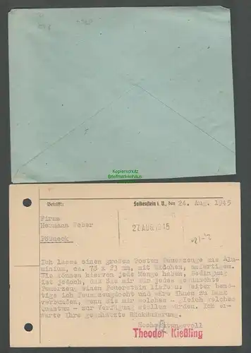 B5767 Gebühr bezahlt 1945 Brief Karte Falkenstein Vogtl. Eisenhandlung Kießling