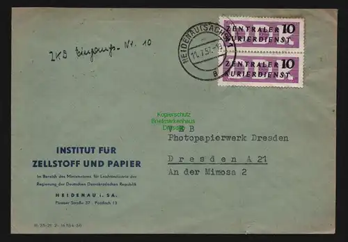 B12645 DDR ZKD 1957 2x 6 Brief Spätverwendung unzulässig 11.7.57 nach Dresden